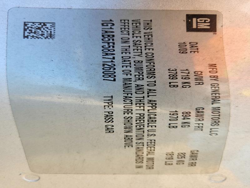 2010 Chevrolet Cobalt მანქანა იყიდება აუქციონზე, vin: 1G1AB5F58A7126087, აუქციონის ნომერი: 52135416