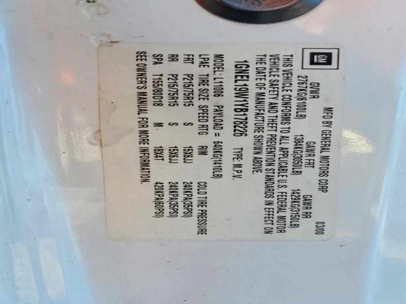Aukcja sprzedaży 2000 Chevrolet Astro, vin: 1GNEL19W1YB178226, numer aukcji: 52701476