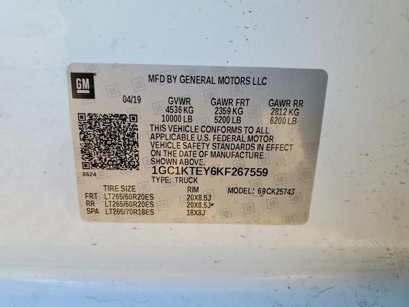 Aukcja sprzedaży 2019 Chevrolet Silverado, vin: 1GC1KTEY6KF267559, numer aukcji: 52328086