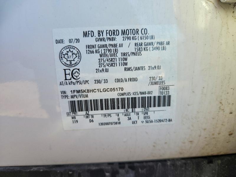 Aukcja sprzedaży 2020 Ford Explorer, vin: 1FM5K8HC1LGC05170, numer aukcji: 54672376