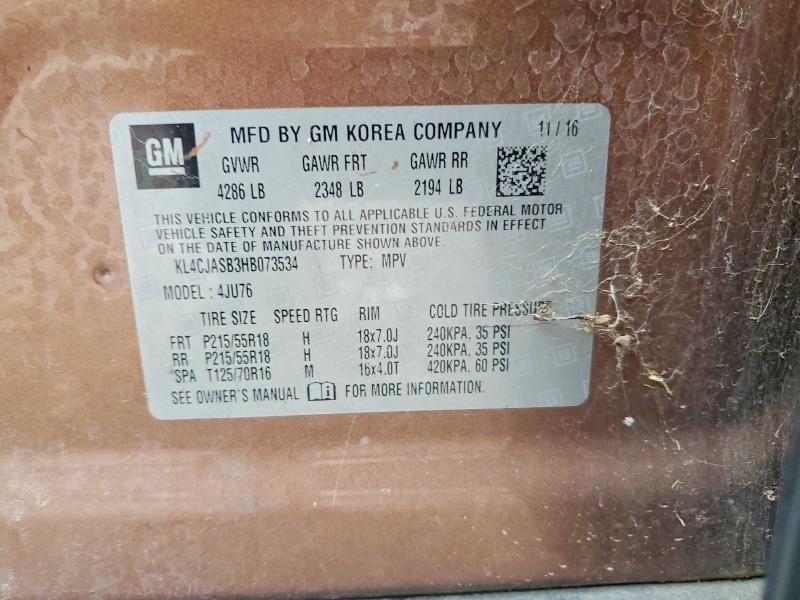 2017 Buick Encore მანქანა იყიდება აუქციონზე, vin: KL4CJASB3HB073534, აუქციონის ნომერი: 52249856