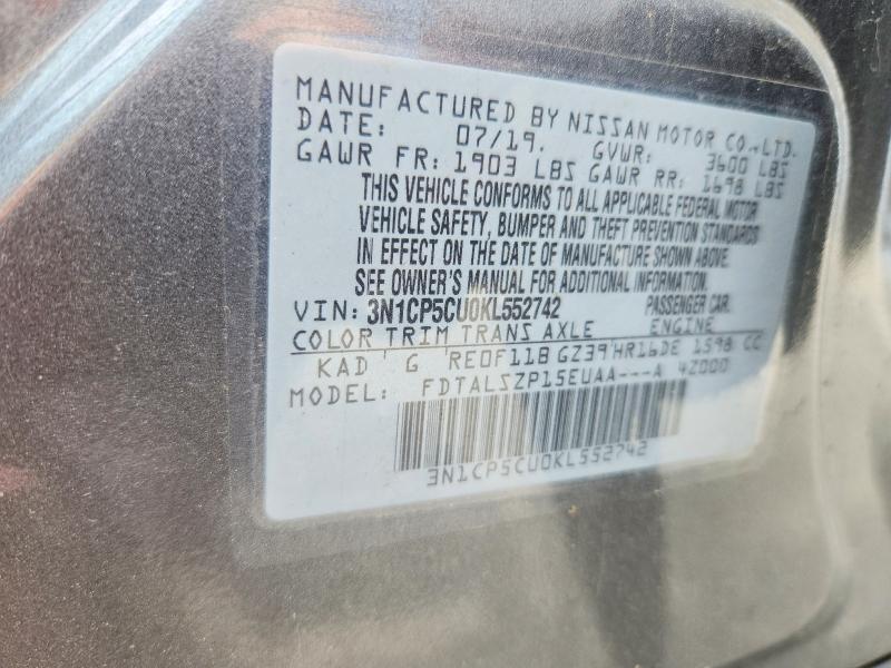 Aukcja sprzedaży 2019 Nissan Kicks, vin: 3N1CP5CU0KL552742, numer aukcji: 52848076