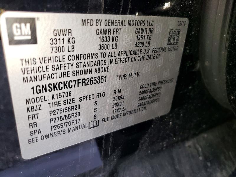 2015 Chevrolet Tahoe მანქანა იყიდება აუქციონზე, vin: 1GNSKCKC7FR265361, აუქციონის ნომერი: 52165926