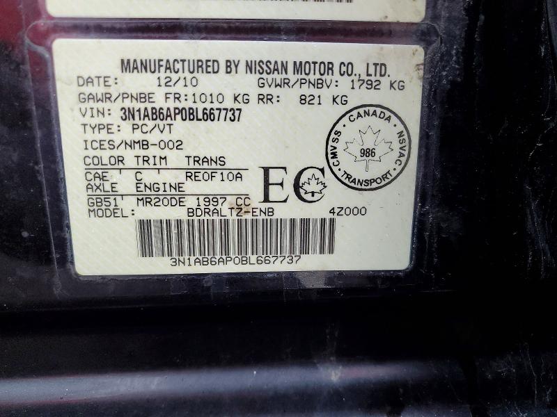 52413846 :رقم المزاد ، 3N1AB6AP0BL667737 vin ، 2011 Nissan Sentra مزاد بيع