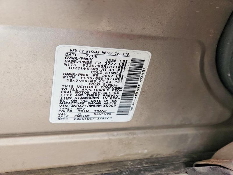 53404526 :رقم المزاد ، JN8AZ18WX9W145750 vin ، 2009 Nissan Murano مزاد بيع