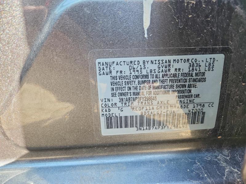 Продажа на аукционе авто 2015 Nissan Sentra, vin: 3N1AB7AP3FY298645, номер лота: 54671646