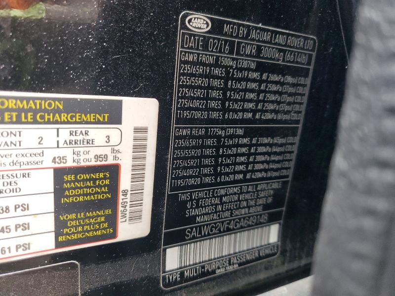 Продаж на аукціоні авто 2016 Land Rover Range Rover Sport, vin: SALWG2VF4GA649148, номер лоту: 54198786