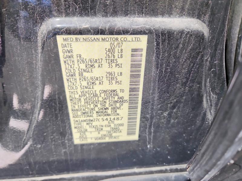 52728426 :رقم المزاد ، 5N1AN08W27C541487 vin ، 2007 Nissan Xterra مزاد بيع
