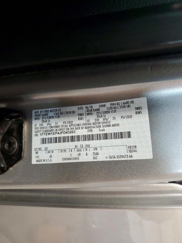 54471216 :رقم المزاد ، 1FTEW1EP4JFD43263 vin ، 2018 Ford F150 مزاد بيع