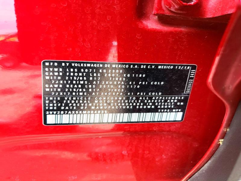 Aukcja sprzedaży 2019 Volkswagen Tiguan, vin: 3VV2B7AX5KM064835, numer aukcji: 51761806