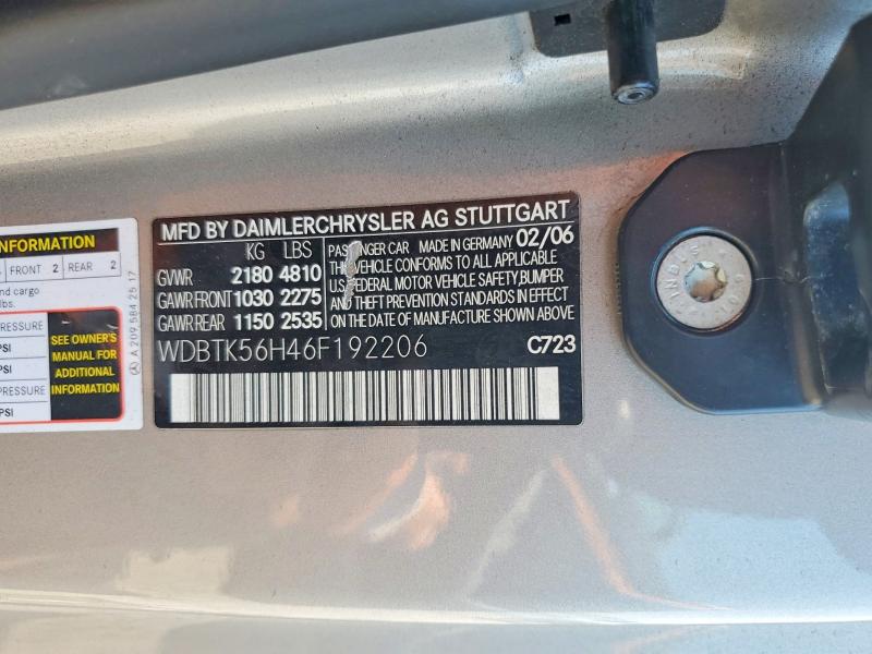 53766506 :رقم المزاد ، WDBTK56H46F192206 vin ، 2006 Mercedes-benz Clk مزاد بيع