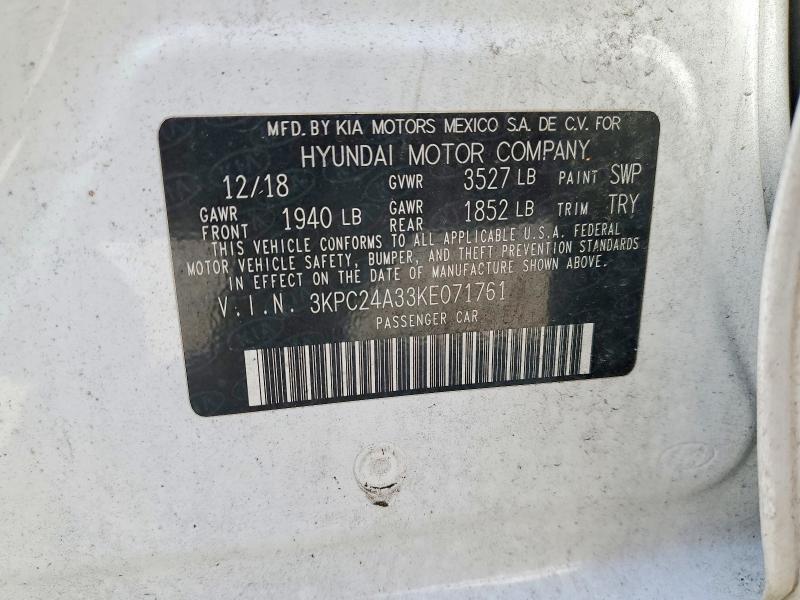 Продажа на аукционе авто 2019 Hyundai Accent, vin: 3KPC24A33KE071761, номер лота: 52775306