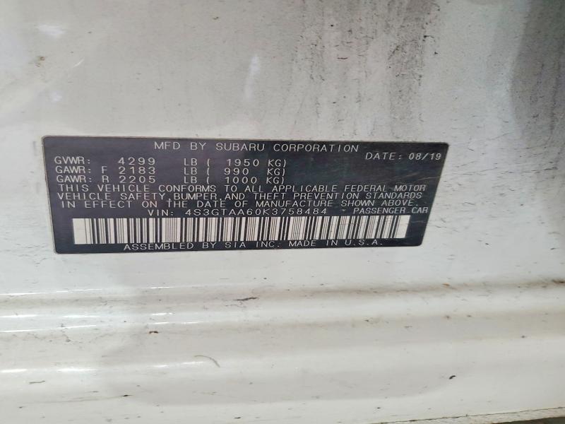 Aukcja sprzedaży 2019 Subaru Impreza, vin: 4S3GTAA60K3758484, numer aukcji: 52146446