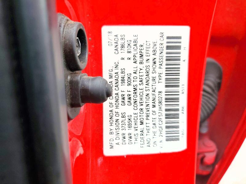 Продаж на аукціоні авто 2018 Honda Civic, vin: 2HGFC2F57JH580278, номер лоту: 53379256