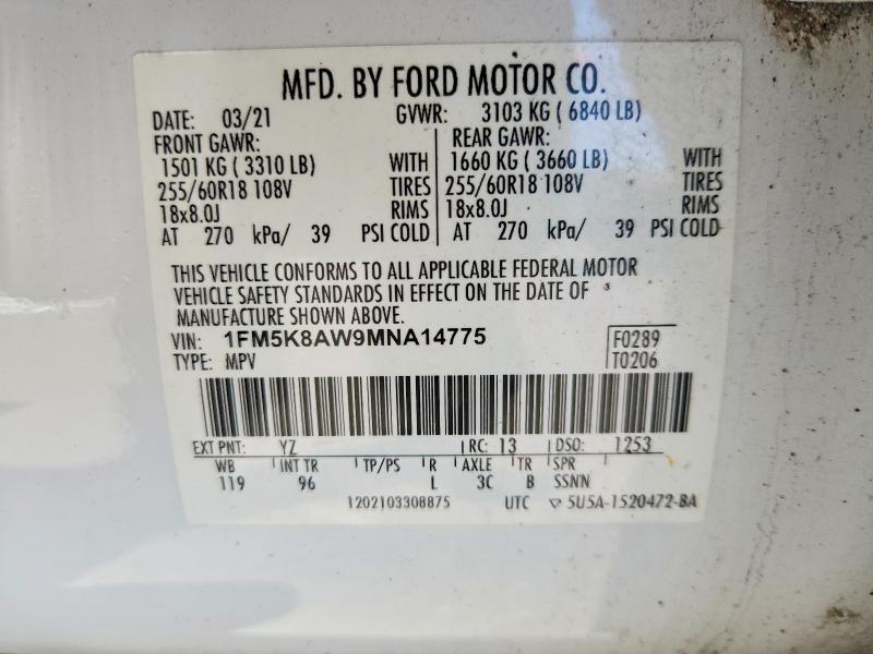 Aukcja sprzedaży 2021 Ford Explorer, vin: 1FM5K8AW9MNA14775, numer aukcji: 52177706