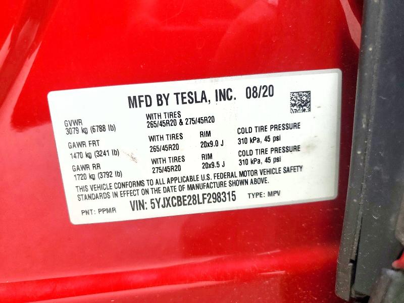 Продажа на аукционе авто 2020 Tesla Model X, vin: 5YJXCBE28LF298315, номер лота: 54922466
