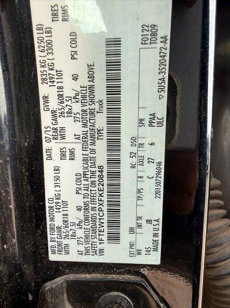 52320046 :رقم المزاد ، 1FTEW1CPXFKE20848 vin ، 2015 Ford F150 مزاد بيع
