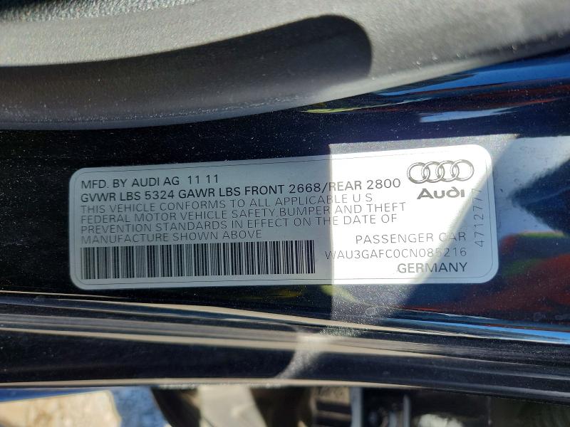 2012 Audi A7 მანქანა იყიდება აუქციონზე, vin: WAU3GAFC0CN085216, აუქციონის ნომერი: 50197546