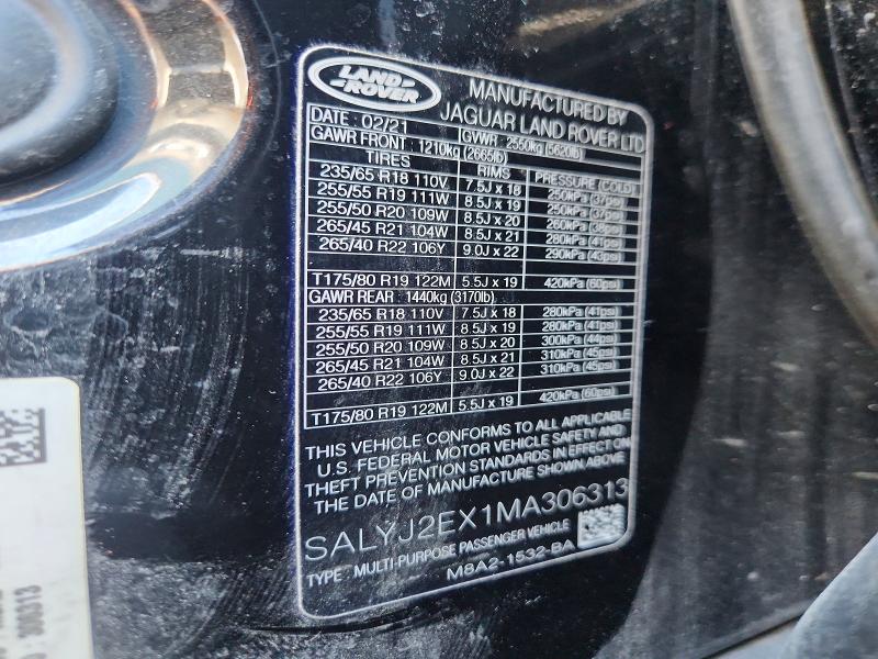 Продаж на аукціоні авто 2021 Land Rover Range Rover Velar, vin: SALYJ2EX1MA306313, номер лоту: 52048026