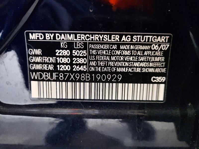 Продажа на аукционе авто 2008 Mercedes-benz E, vin: WDBUF87X98B190929, номер лота: 52242096