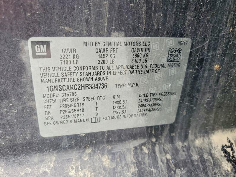 Продаж на аукціоні авто 2017 Chevrolet Tahoe, vin: 1GNSCAKC2HR334736, номер лоту: 55082506