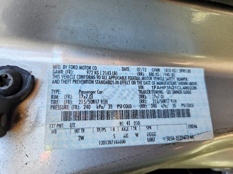 Продаж на аукціоні авто 2012 Ford Focus, vin: 1FAHP3N21CL480228, номер лоту: 54593156