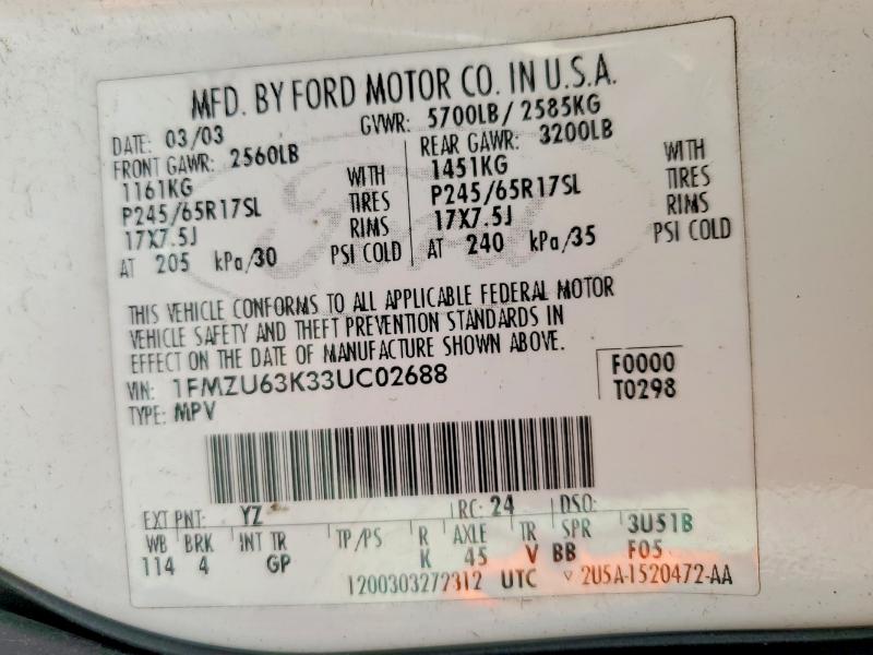 Продажа на аукционе авто 2003 Ford Explorer, vin: 1FMZU63K33UC02688, номер лота: 54677876