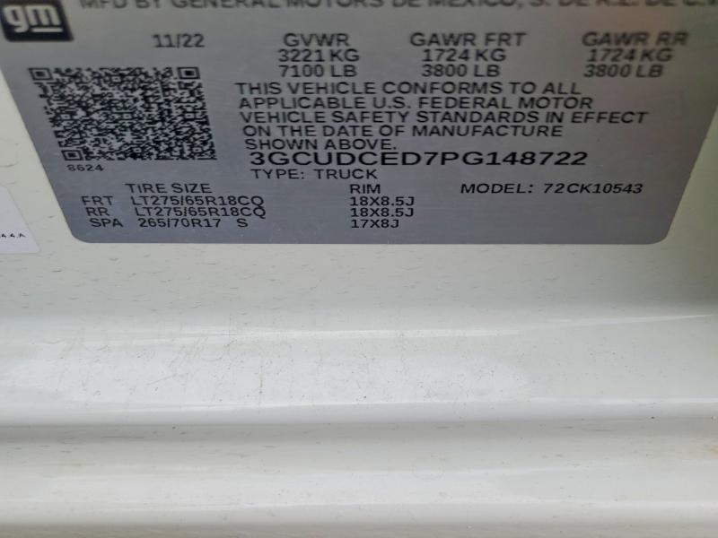 2023 Chevrolet Silverado მანქანა იყიდება აუქციონზე, vin: 3GCUDCED7PG148722, აუქციონის ნომერი: 54172786
