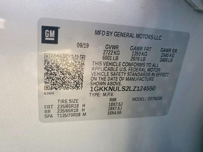 Aukcja sprzedaży 2020 Gmc Acadia, vin: 1GKKNULS2LZ124550, numer aukcji: 55194376