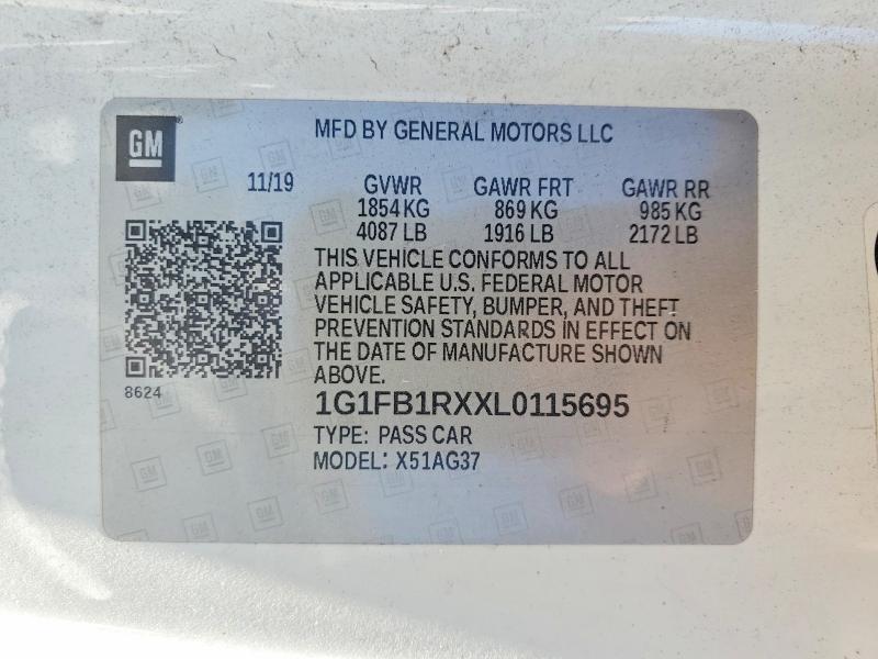 Продаж на аукціоні авто 2020 Chevrolet Camaro, vin: 1G1FB1RXXL0115695, номер лоту: 53803976