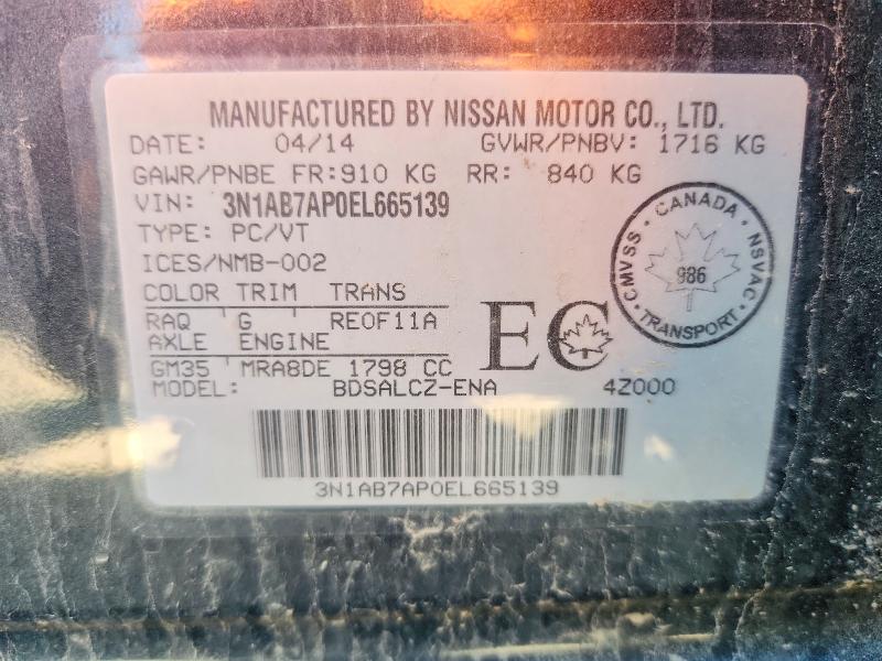 53751756 :رقم المزاد ، 3N1AB7AP0EL665139 vin ، 2014 Nissan Sentra مزاد بيع