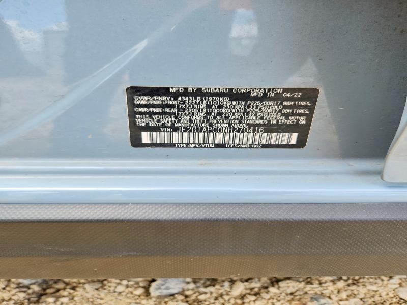 54657956 :رقم المزاد ، JF2GTAPC0NH270416 vin ، 2022 Subaru Crosstrek مزاد بيع