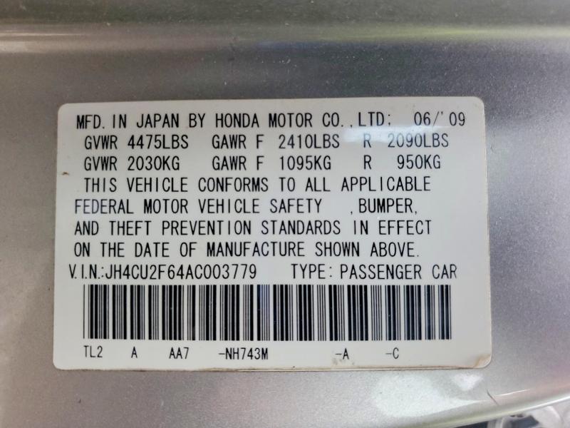 2010 Acura Tsx მანქანა იყიდება აუქციონზე, vin: JH4CU2F64AC003779, აუქციონის ნომერი: 52744076