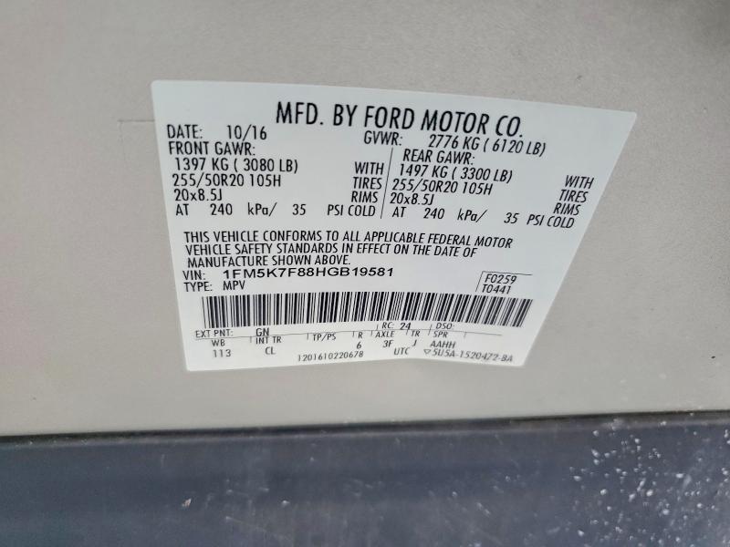Aukcja sprzedaży 2017 Ford Explorer, vin: 1FM5K7F88HGB19581, numer aukcji: 54697916