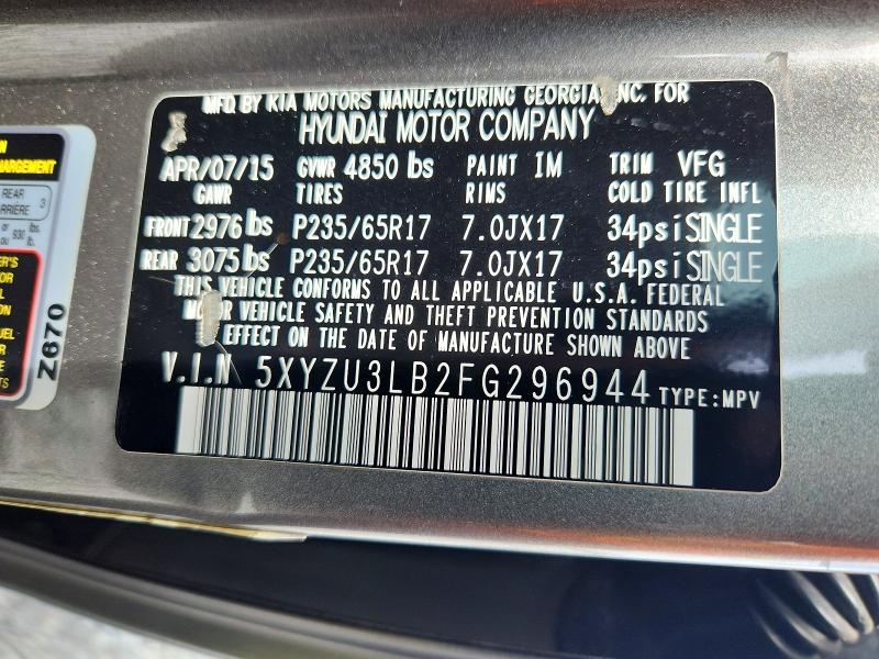 2015 Hyundai Santa Fe Sport მანქანა იყიდება აუქციონზე, vin: 5XYZU3LB2FG296944, აუქციონის ნომერი: 55019736