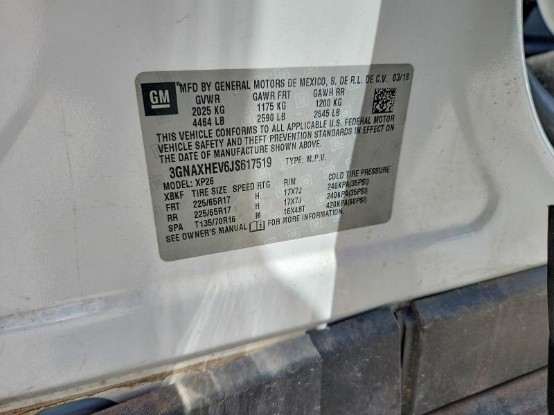 2018 Chevrolet Equinox მანქანა იყიდება აუქციონზე, vin: 3GNAXHEV6JS617519, აუქციონის ნომერი: 54902616
