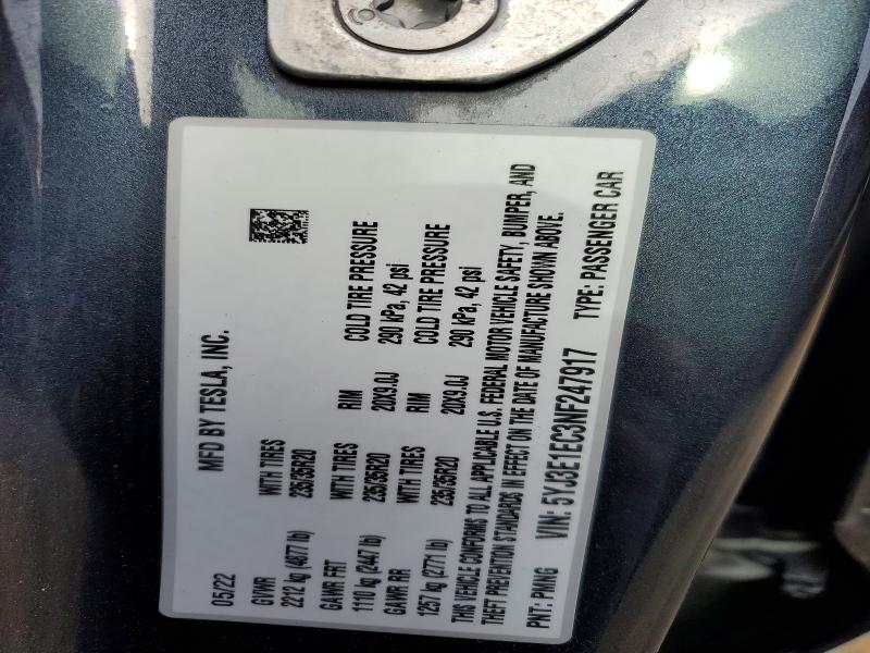 Продаж на аукціоні авто 2022 Tesla Model 3, vin: 5YJ3E1EC3NF247917, номер лоту: 52178636