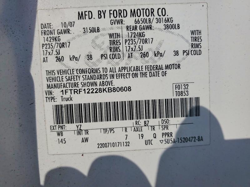 Aukcja sprzedaży 2008 Ford F150, vin: 1FTRF12228KB80608, numer aukcji: 53096896