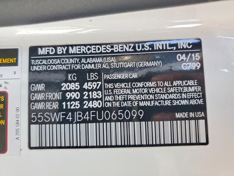 Aukcja sprzedaży 2015 Mercedes-benz C, vin: 55SWF4JB4FU065099, numer aukcji: 52026466
