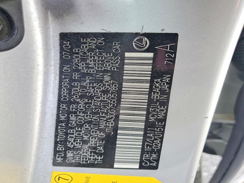 Aukcja sprzedaży 2005 Lexus Es, vin: JTHBA30G755057857, numer aukcji: 51859196