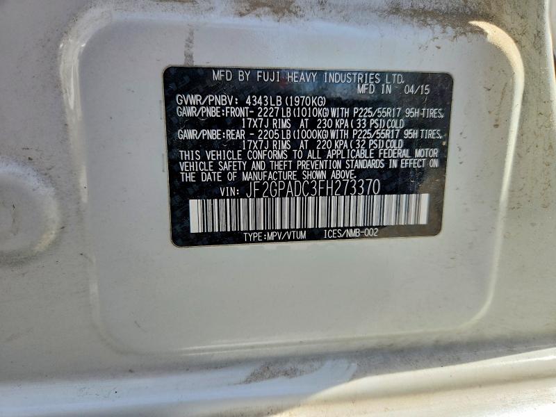Продаж на аукціоні авто 2015 Subaru Xv Crosstrek, vin: JF2GPADC3FH273370, номер лоту: 52082696