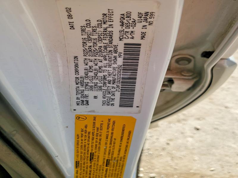 53449816 :رقم المزاد ، JTJHF10U320290292 vin ، 2002 Lexus Rx مزاد بيع