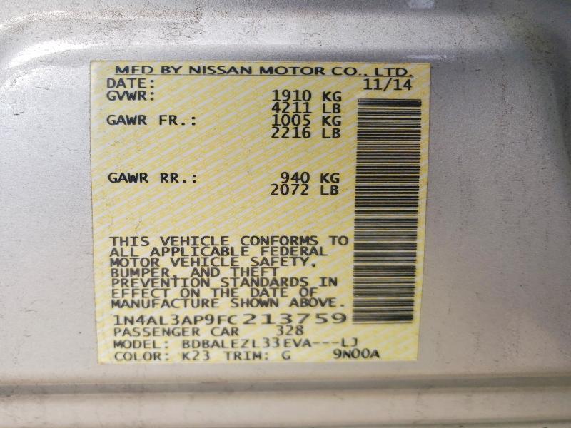 2015 Nissan Altima მანქანა იყიდება აუქციონზე, vin: 1N4AL3AP9FC213759, აუქციონის ნომერი: 55014516