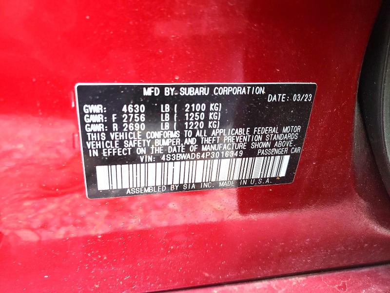 Aukcja sprzedaży 2023 Subaru Legacy, vin: 4S3BWAD64P3016349, numer aukcji: 53939756