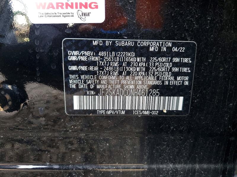 Продаж на аукціоні авто 2022 Subaru Forester, vin: JF2SKADC0NH461285, номер лоту: 52415336