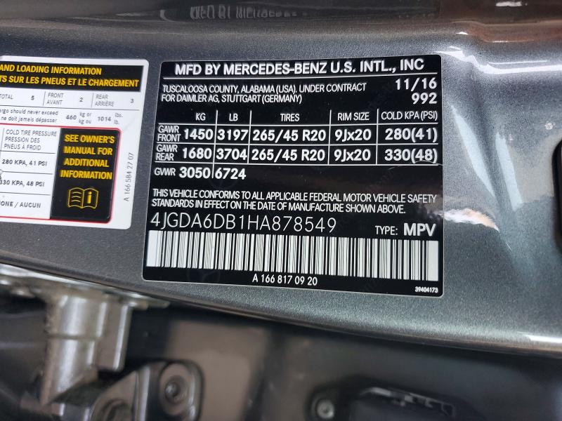 Aukcja sprzedaży 2017 Mercedes-benz Gle, vin: 4JGDA6DB1HA878549, numer aukcji: 52373666