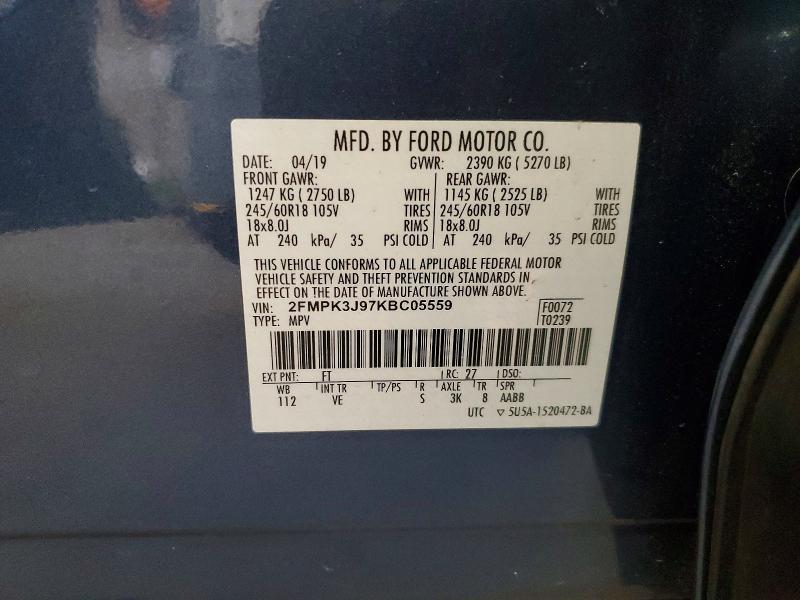 Aukcja sprzedaży 2019 Ford Edge, vin: 2FMPK3J97KBC05559, numer aukcji: 54497996