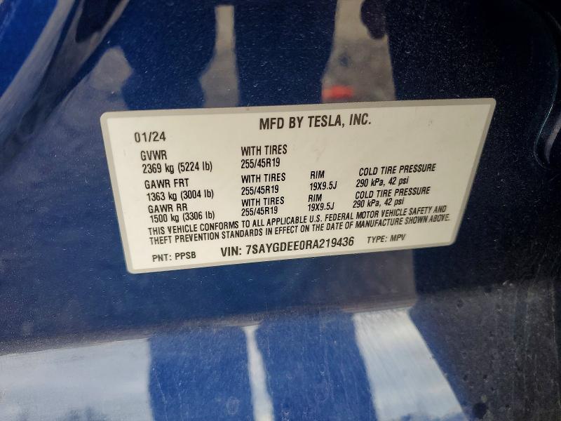 2024 Tesla Model Y მანქანა იყიდება აუქციონზე, vin: 7SAYGDEE0RA219436, აუქციონის ნომერი: 53534686