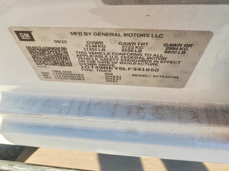 2020 Gmc Sierra მანქანა იყიდება აუქციონზე, vin: 1GT49REY5LF341650, აუქციონის ნომერი: 53389916