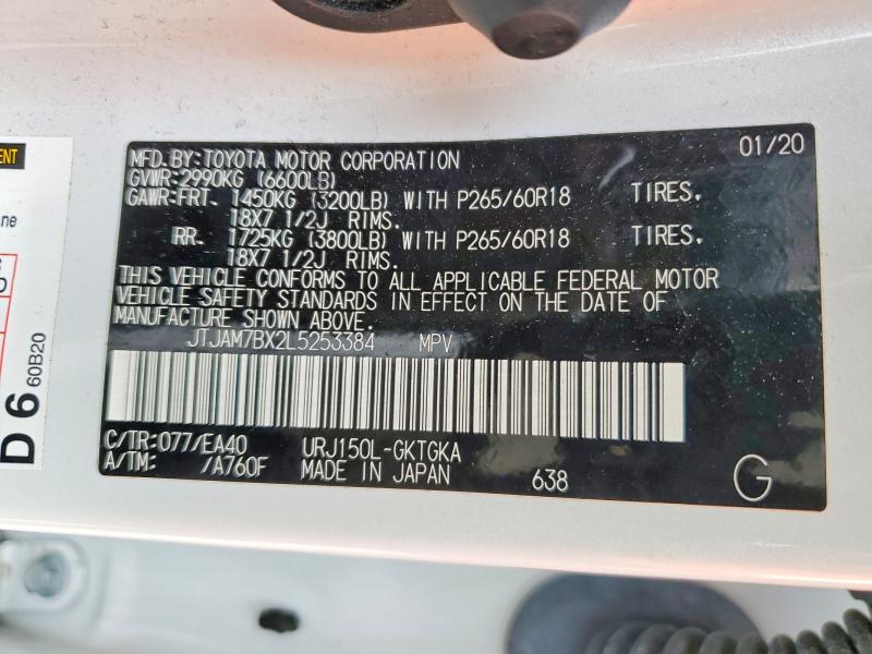 54069046 :رقم المزاد ، JTJAM7BX2L5253384 vin ، 2020 Lexus Gx مزاد بيع